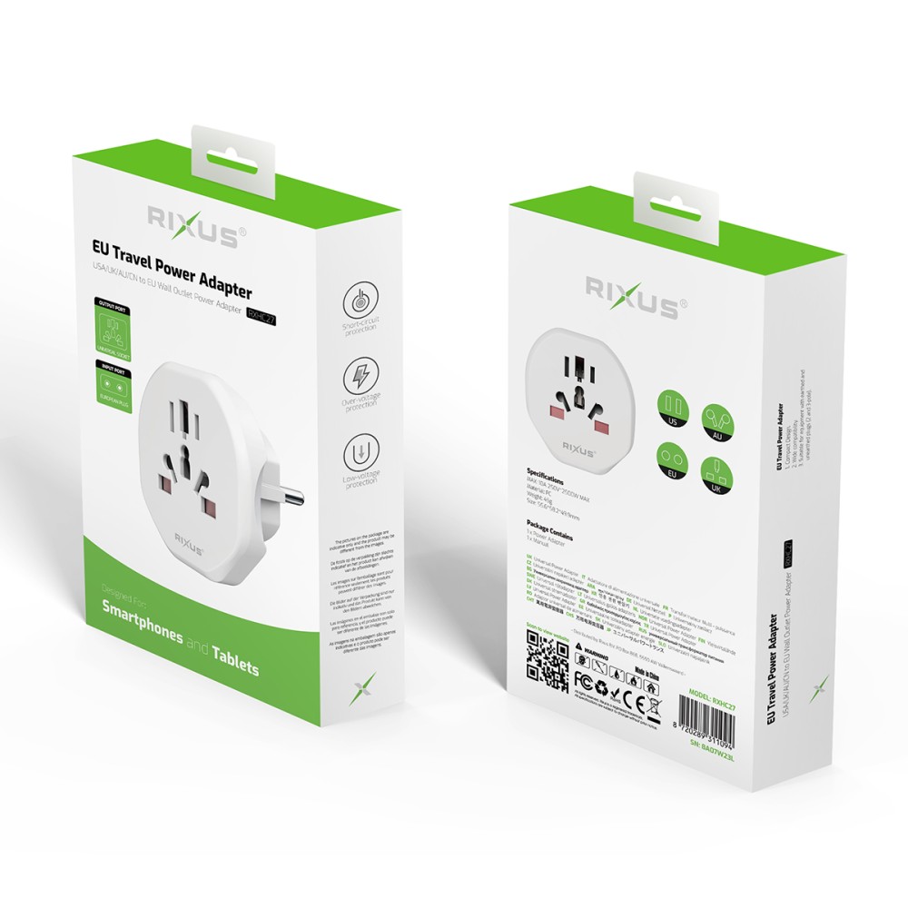 Rixus EU Travel Power Adapter RXHC27 - White