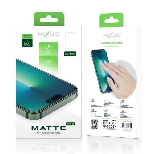 Rixus Matte Anti-Fingerprint Tempered Glass For iPhone 13 Pro Max, 14 Plus