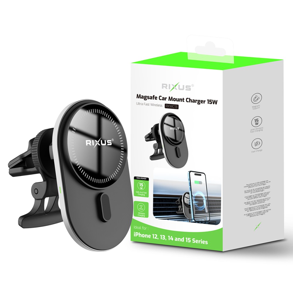Rixus RXWC13 Wireless Car Charger With MagSafe Compatibility 15W Space Grey